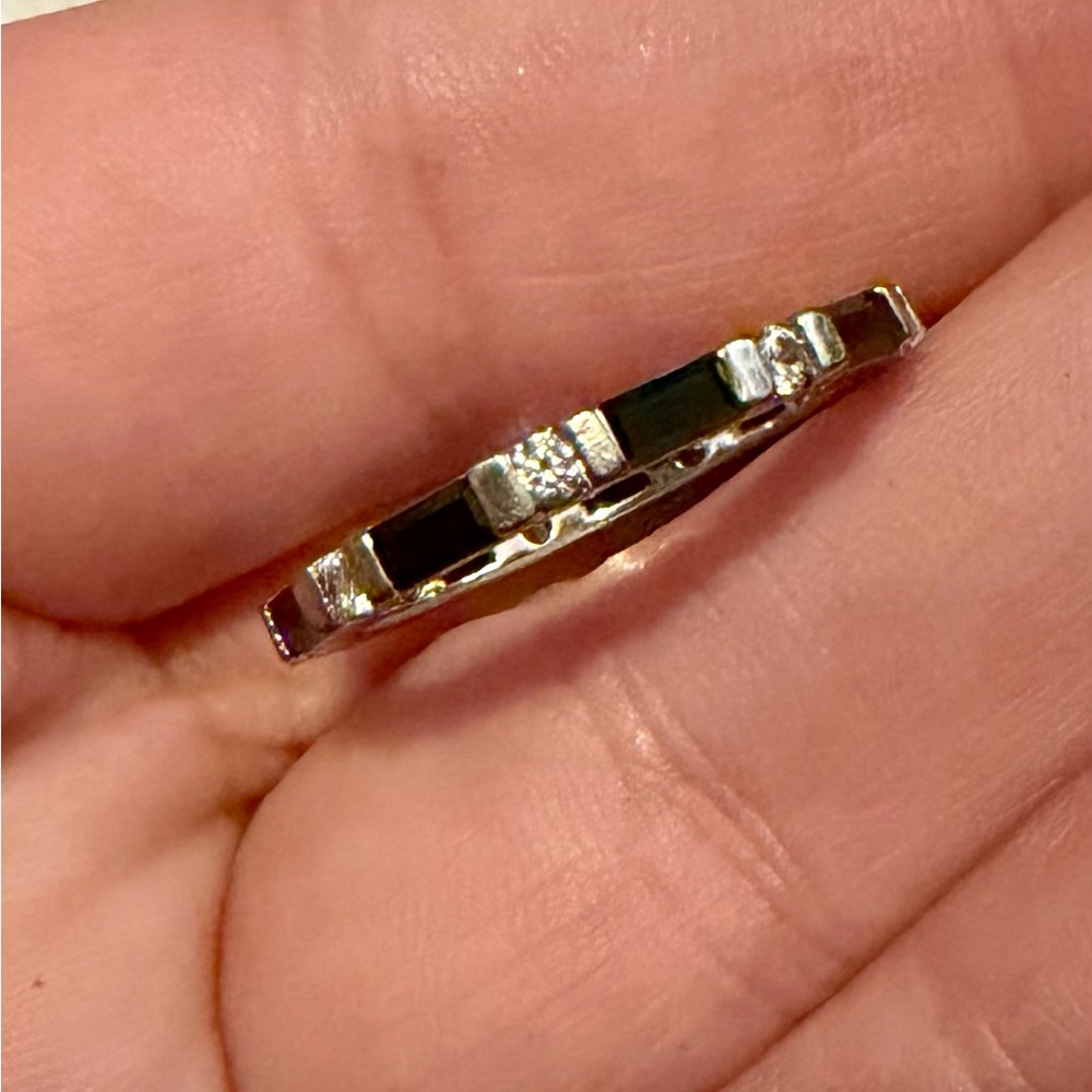 Sterling Silver Black Onyx and Diamond Accent Band